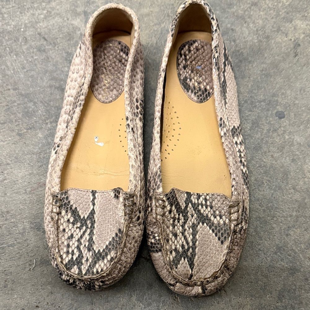 Cole Haan Beige Snake Print Loafers